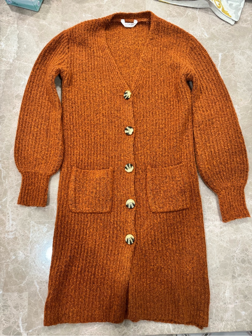 Belle Du Jour Chunky Ribbed Long Cardigan Sweater Rust Orange Size S